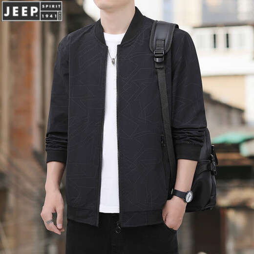 JEEP SPIRIT服男士外套2024春秋季新款褂子修身显瘦休闲青年夹克上衣 K12109 黑色 M 建议 95-100 斤