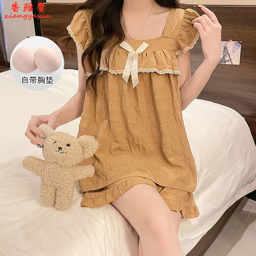 Xiangyaxin-Pyjamas mit Brustpolster für Frauen im Sommertag Student Hosentender Kurzfilme Süßes und niedliches, farbiges Mädchen Dünne Heimkleidung Set 9906 Schwarzer Plaid XL 115-125jin [Jin ist 0,5 kg]