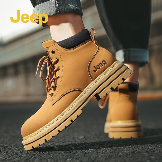 吉普（JEEP）马丁靴男春秋新款复古美式工装靴二层牛皮耐磨踢不烂大黄靴 金黄色（皮鞋码） 42 (260mm)