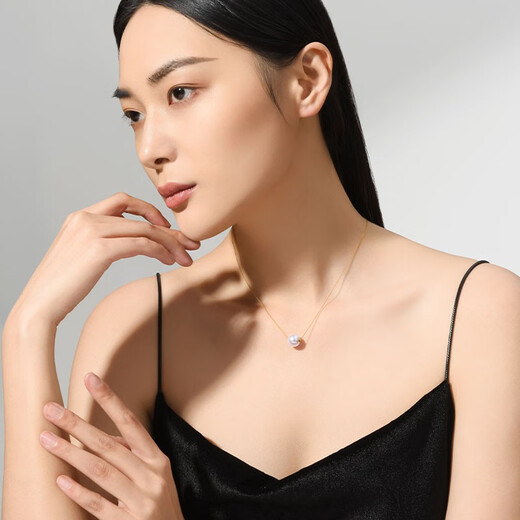 Mu Qin 18k gold freshwater pearl Passepartout pearl necklace for girlfriend, simple and versatile for daily commuting 18k gold-gold/9-9.5mm