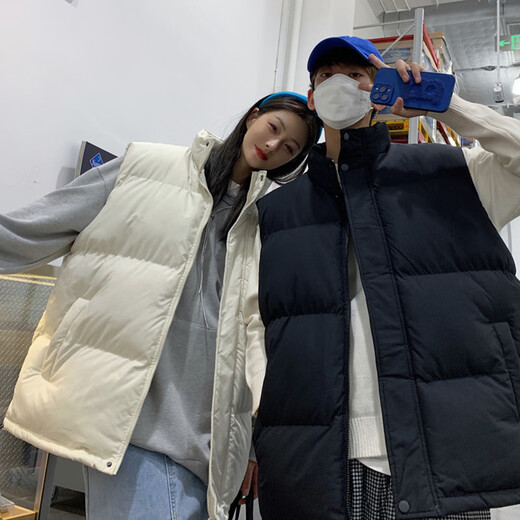 Miao Yijia Vest Men and Women Sleeveless Vest Feather Vest Autumn and Winter Warm Velvet Vest Outerwear Western Style 2025 New Jacket Pocket Belt Buckle Zipper Cotton Vest Black XL Recommended 100-120Jin Jin is equal to 0.5 kg