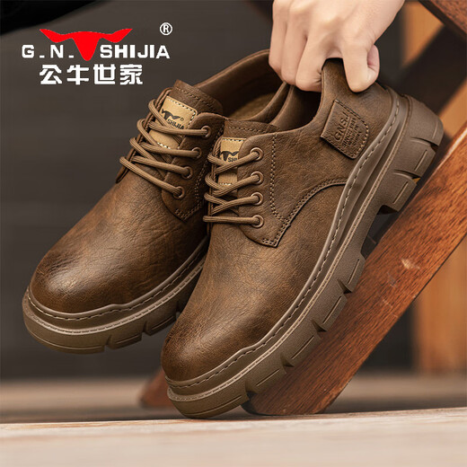 Bull family men's shoes autumn and winter business casual large leather shoes retro British style men's work shoes