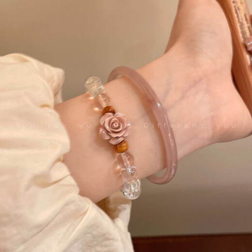 
10 pink mist rose flower beaded bracelet set for women's light luxury high-end summer bracelet temperament versatile graduation M838 pink mist rose bracelet