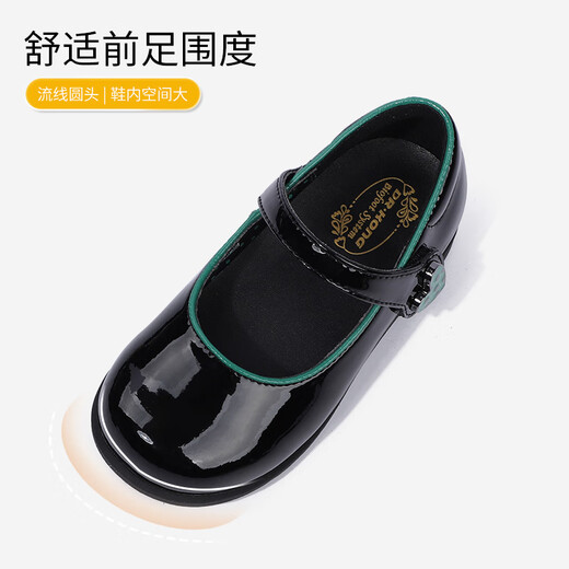 江博士（DR·KONG）春秋儿童礼仪鞋魔术贴公主鞋 女童表演英伦风黑皮鞋 黑色 30 适合脚长约19.0-19.5cm