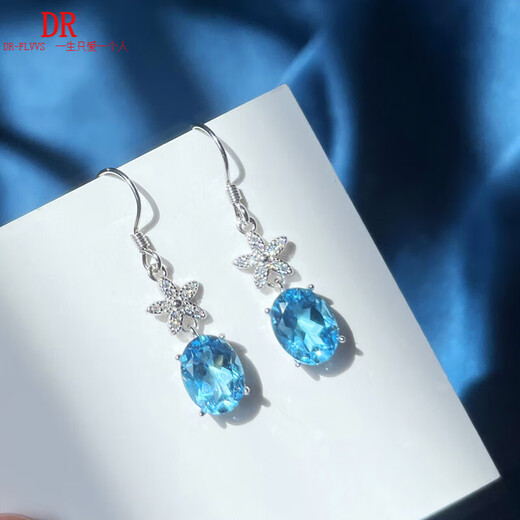 Topaz earrings 2025 new popular natural Swiss blue earrings silver aquamarine earrings style 1