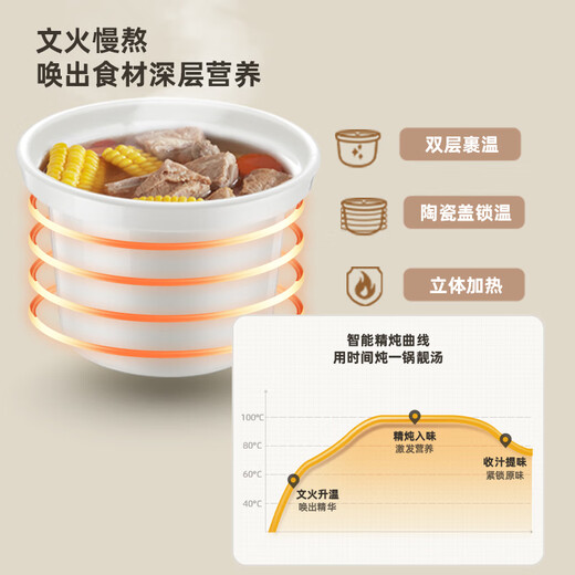 Bear electric stew pot, electric stew pot, soup pot, stew pot, white porcelain stew pot for 3-4 people, ceramic fully automatic porridge pot, direct stew electric stew pot DDG-D30H5 3L