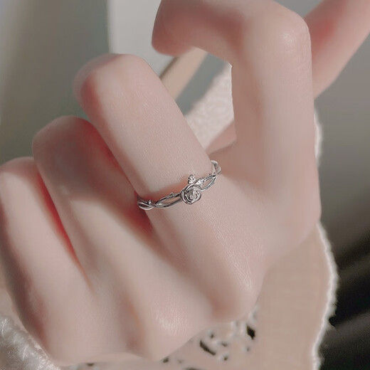 BXES925 sterling silver rose ring female niche bestie index finger ring light luxury ring open ring tail ring cross rose ring anti-oxidation sealed bag