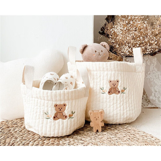 Fabric cartoon storage basket Nordic ins style cartoon cotton baby diapers clothes storage basket children's toys, large cherry sorting bag 22x28cm