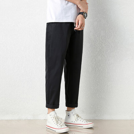 Jewish casual pants for men in summer new loose ice silk straight sport nine-point pants for men conical Korean style trendy trousers 9904 black 3XL