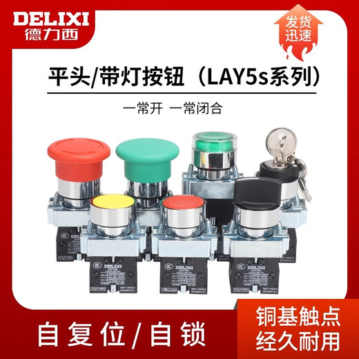 Delixi LAY5 buzzer power switch self-locking flat button emergency stop self-resetting mushroom head knob with light BE102 normally closed separate contact red