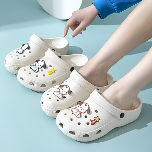 She enjoys Crocs Women's Beach Shoes Sandals and Slippers for Outerwear TE552 White Khaki-Upgraded Version 38/39