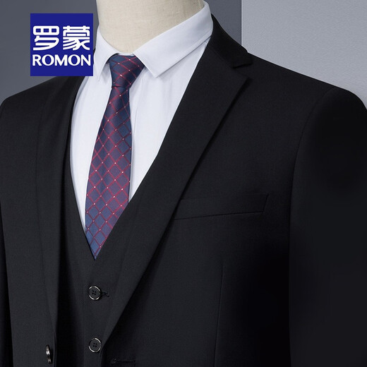 ROMON high-end customized suit suit, men's business suit, male professional formal suit, groom's wedding dress, groomsmen's three-piece suit, two-button navy suit + shirt + pants, 2XL size (plus 8 gifts)