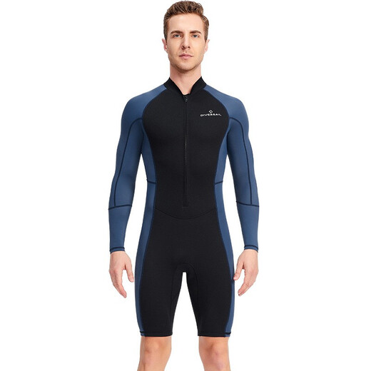 DIVE&SAIL men's wetsuit 1.5MM warm and thickened long-sleeved one-piece sun protection and cold protection snorkeling surfing swimsuit dark blue M