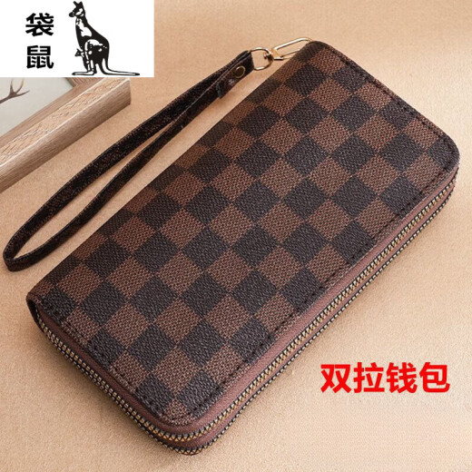 袋鼠钱包女士新款錢包精致长款大容量钱夹时尚手拿包感wallet 双位包圆点咖啡色
