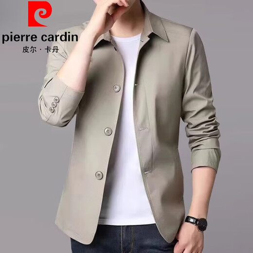 皮尔卡丹（pierre cardin）春秋季男士商务休闲夹克西装中青年纯色翻领薄款韩版修身风.衣外 浅灰色1048 M 【建议98-110斤】