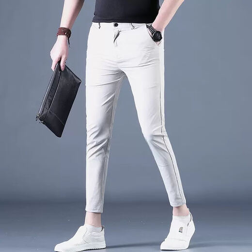 KuRenTou pants men's summer nine-point pants men's casual pants Korean style trendy slim fit small feet 2025 new 9-point men's pants CJ9905 dark gray 28