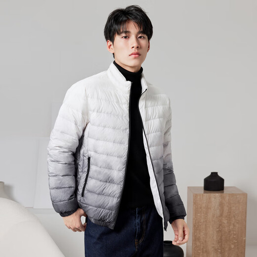 Snow Fly [Off-season Clearance] New autumn and winter style thin down men's zipper pocket windproof cuffs warm autumn down black and white gradient 9T84 L 175/92A
