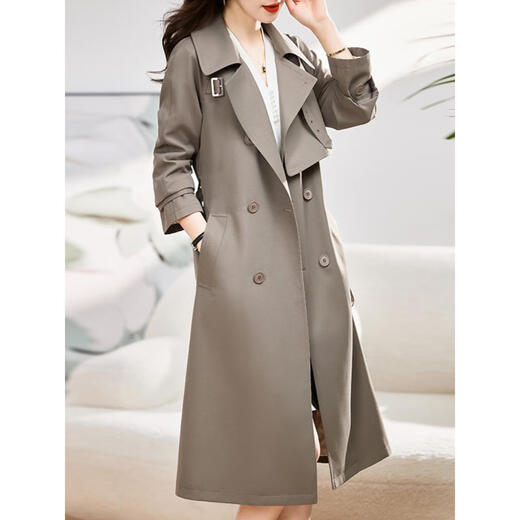 皮尔卡丹（pierre cardin）高级感超好看中长款修身风衣外套女2024新款气质英伦风春秋季大衣 卡其色   XL建议110-120斤