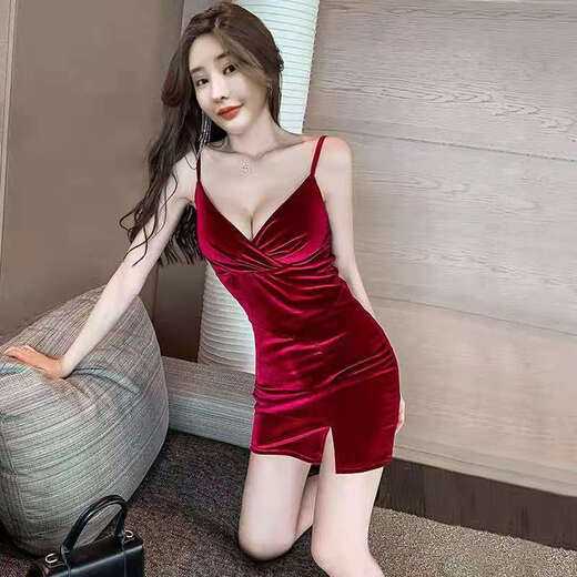 Fangluyu Frühling und Herbst neuer niedriger Hosenträger Slim Hip Rock Velvet Sexy Basisrocktechniker Arbeit Kleidung 1047 Burgund hochwertige Version Eins Größe S