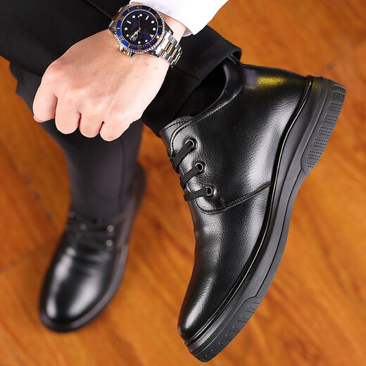 Jingtian Cotton Shoes Winter Men's Fleece Business Biress Casual Daddy's Shoes Cow Wide Anti-Slip Calientes y espesos de mediana edad.