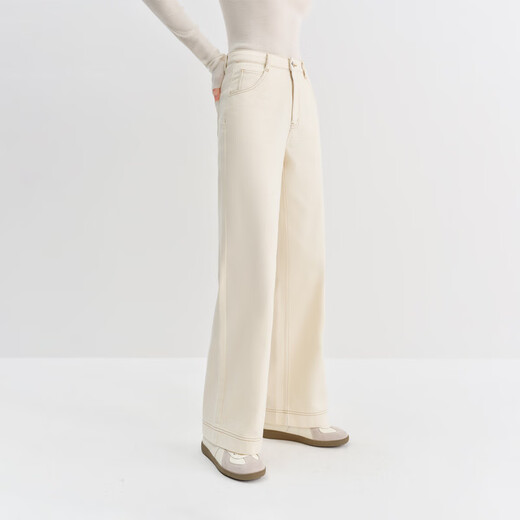 Fanslanen original cow color straight high waist jeans for women winter 2025 new long and short version versatile pants 4304 milk white short style XS