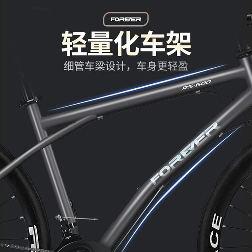 永久（FOREVER）RS600入门公路自行车碟刹变速自行车男女学生公路车竞技代步车 流光银 700C 27速