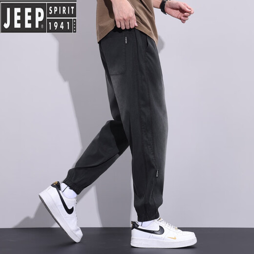 JEEP SPIRIT九分牛仔裤子男士2024春夏秋新款冰丝凉感宽松束脚哈伦长裤潮 摩登灰 L