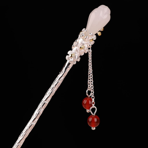 Jiangnan's first national style, magnolia flower, agate tassel, silver-plated hairpin, jade Hanfu headdress, ancient style coiled hairpin, step-shaking hairpin for women, hairpin