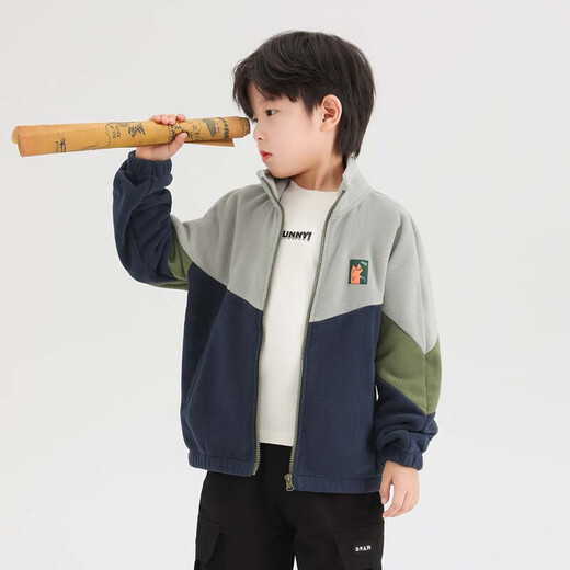 Zuoxi Boys' Polar Fleece Jacket 2026 Spring Children's Fleece Jacket Big Children's Spring Top Trendy Navy 160