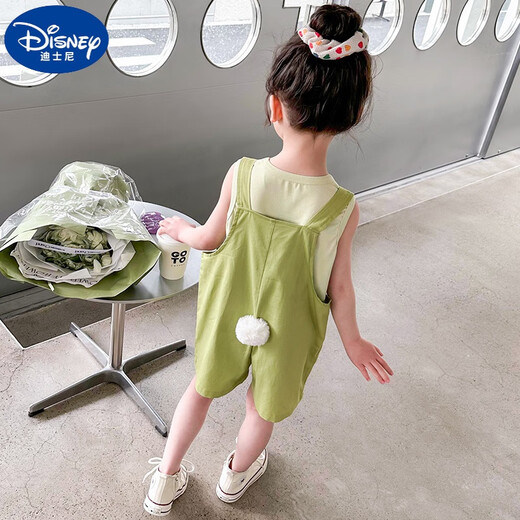 迪士尼（Disney）儿童背带裤套装夏款女童无袖薄款两件套2025新款洋气小女孩衣服潮 玫红色 130 适合身高120-130cm年龄7-8周