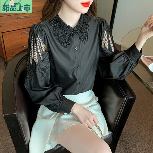 艾妃琳刺绣纯棉衬衫女2025年秋装新款时尚绣花白色衬衣宽松百搭长袖上衣 CY9227 白色 S 【建议75-95斤】
