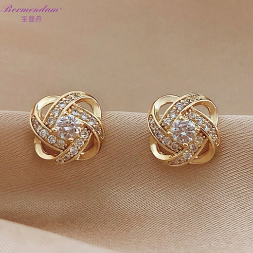 BORMENDAM four-leaf clover earrings for women, high-end, light luxury, niche temperament, fashionable, versatile, elegant style earrings, earrings, gift, windmill swirl earrings, gold