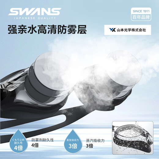 SWANS泳镜日本进口近视游泳镜防水防雾男女通用近视可定制不同泳帽套装 SW-45黑色