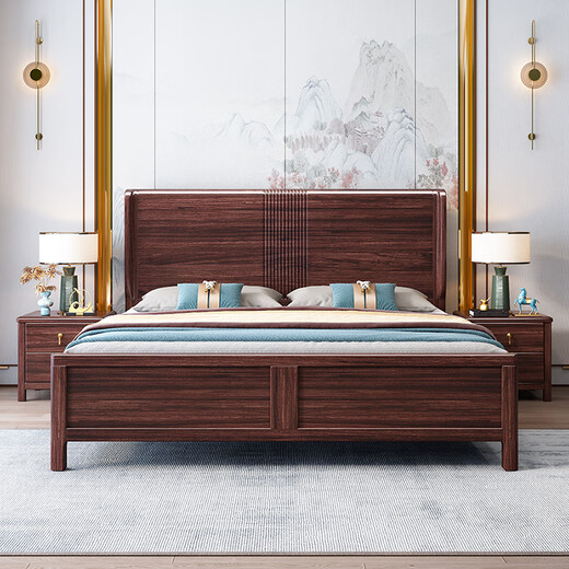 
Pinzu New Chinese style black gold solid wood bed modern simple double master bedroom storage bed YF-9921 1.8-meter frame bed
