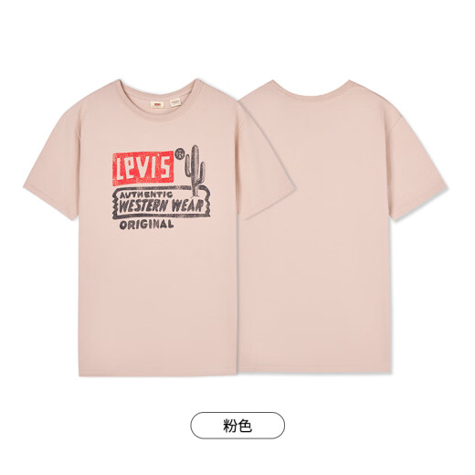 Levi's李维斯夏季女士美式复古街头ins风休闲印花圆领纯棉短袖T恤 粉色 A9276-0002 M