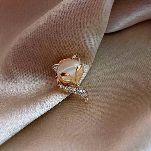 QUAMER gold store high-end cat's eye stone anti-light buckle button collar clothes brooch women's small safety pin fixed hidden gold cat's eye stone fox buckle brooch length 2.5CM