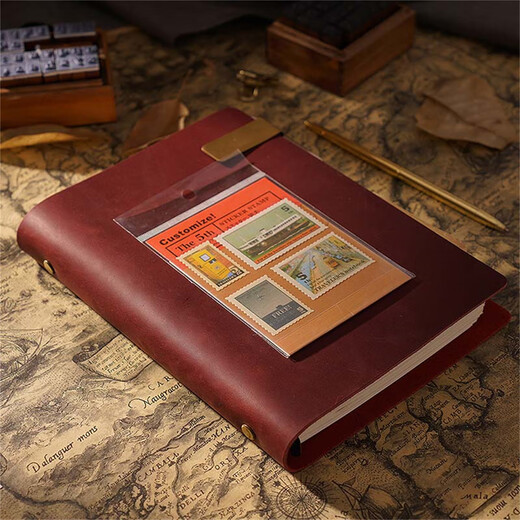 
AIGUONIU Retro leather notebook handmade top layer cowhide binder notepad business office manual Crazy horse leather gift customization [A5] burgundy/red standard 100 inner pages