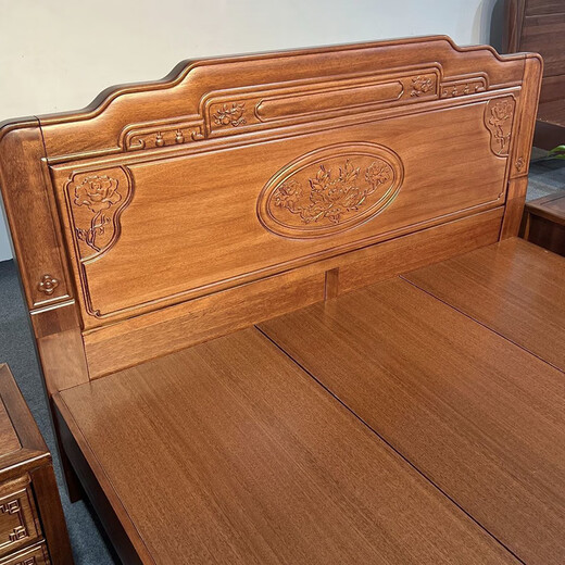 Millennium Shengshi Solid Wood Bed Golden Rosewood Antique Double Bed Chinese Carved Large Bed Classical Bedroom Furniture Rosewood Solid Wood Bed 1.8*2.0m Full Mortise and Tenon Style
