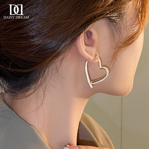 DAISY DREAM official authentic 925 silver needle love earrings for women with square and round faces, versatile earrings, simple niche design, exquisite earrings, love two-wear earrings, 925 silver needle