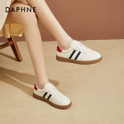 Daphne casual shoes for women, retro stitching moral training shoes, fashionable and versatile flat low-top sneakers for women, red 38