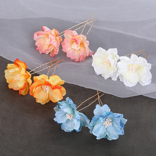 Meng Junchen antique silk flower headdress, permed hairpin, Hanfu hair accessory, flower hairpin U hairpin, children's hairpin, dried flower accessories, aromatic-B-fading pink