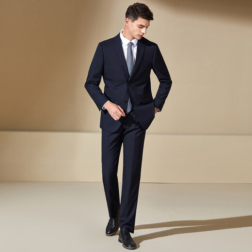 Antonio Wool Suit Men's Business Formal Suit Crisp Three-dimensional Wedding Groom's Suit Banquet Dress Two-piece Set Dark Blue 44 B (165/88B)