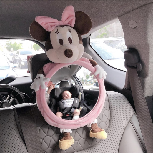 CLCEY Car Child Safety Seat Basket Baby Reflector Baby Cognition Car Observation Mirror Rearview Mirror Pink Minnie