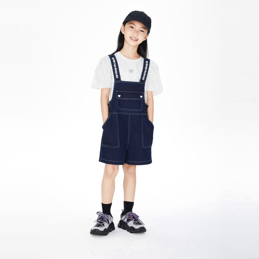 Anaire Girls 'Denim Overalls 2024 Sommer Neues lässige Trend -Hosenträger -Shorts Denim Blue 160 cm