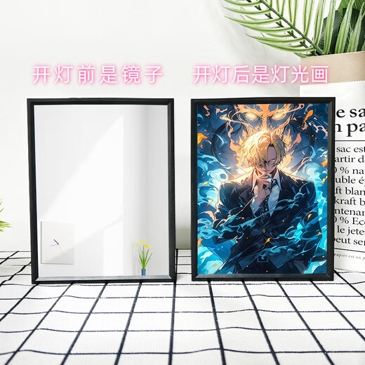 海贼王镜子灯光画娜美发光装饰画相框画客厅画生日礼物女生小夜灯 15781 三治3 线稿黑框充电款16.5*21