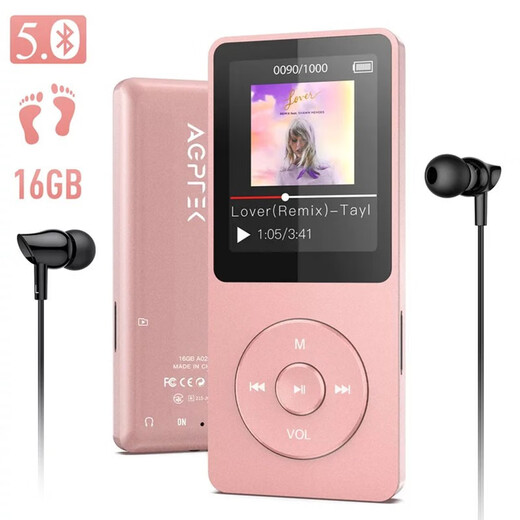 Agptek MP3 -Player Bluetooth Lustless Music Player mit FM -Radio -Recorder 16 GB A02 Upgrade -Version Pink