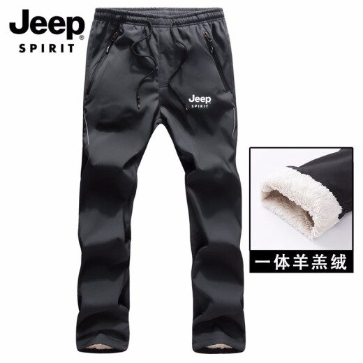 Pantalones de reenvío de espíritu Jeep Gran tamaño de los hombres más lana en espesor de otoño e invierno Pantalones casuales de piel de cordero al aire libre Pantalones de vellón de montañismo para hombres 9928 Negro 2xl