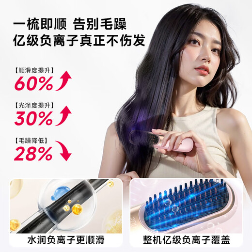 PLUZZ French Gold Award Wireless Hair Straightening Comb Negative Ion Does Not Damage Hair Portable Hair Care Splint Portable Hair Straightener Mini High-Skull Fluffy Artifact Styling Comb Gift for Girlfriend Hot Recommendation 100 Million Level Negative Ions + Super Long Battery Life + Anti-scalding Technology - Sakura Pink French Design Gold Award Champion Brand Easy to comb + does not damage hair