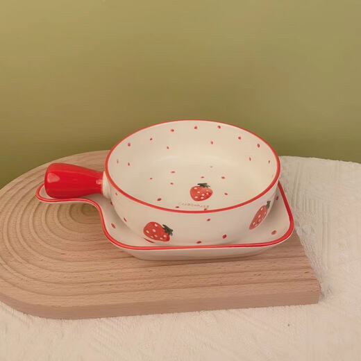Nordic style tableware ceramic plate oven microwave red handle bowl hand-painted strawberry handle bowl salad bowl set red strawberry-handle bowl single bowl Nordic style tableware ceramic plate oven microwave red handle bowl hand-painted strawberry handle bowl salad bowl set red strawberry-handle bowl single bowl