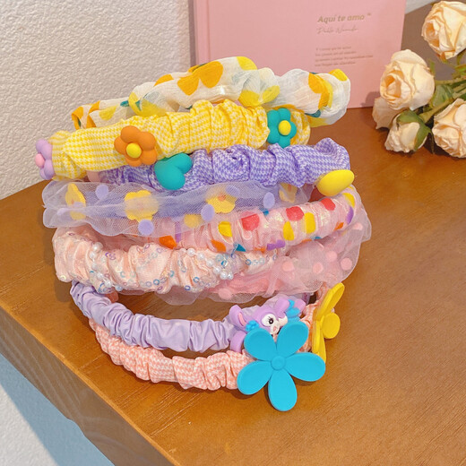 Wanbaozi Girls Cartoon Hairband Does Not Hurt Your Head Hair Bundle Korean Baby Broken Hair Headband Children's Pressed Hairpin Headwear 1# Solid Color Star Dew Three-piece Set